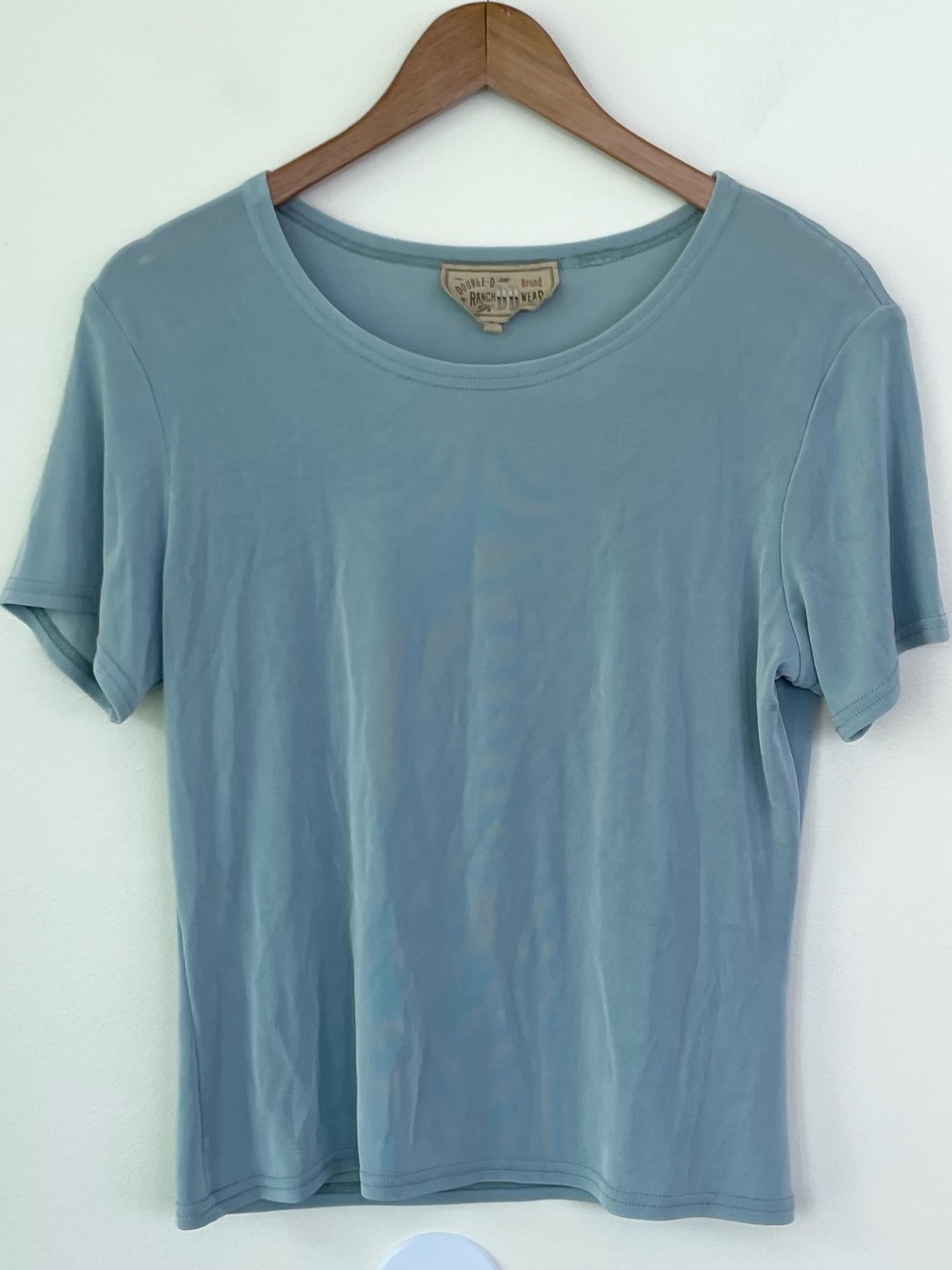 Double D Ranch Pale Blue Stretch Knit Jersey Crew Neck Top S Small